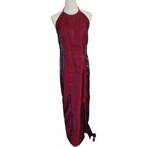 Vtg 90s Burgundy Red Lame Holiday Formal Maxi Dress Excellent 12 (read below)